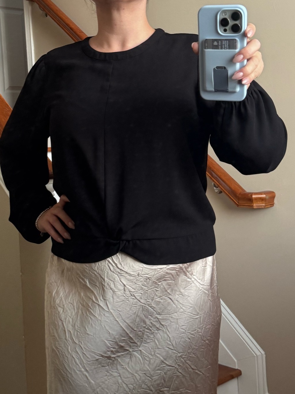 Nine West Black Long-Sleeve Twist-Front Blouse